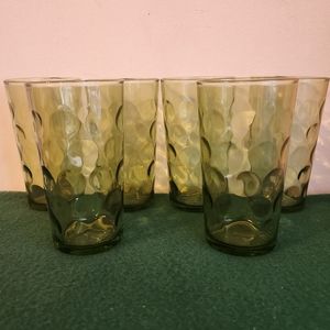 6 Vintage Glasses Avocado Tumblers Green Dot Thumbprint Eldorado Hazel Atlas 60s